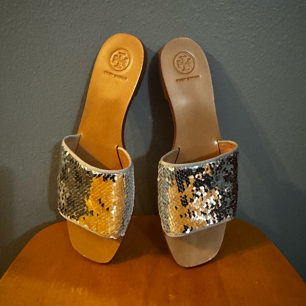 Tory Burch Silver Sequin Carter Slide